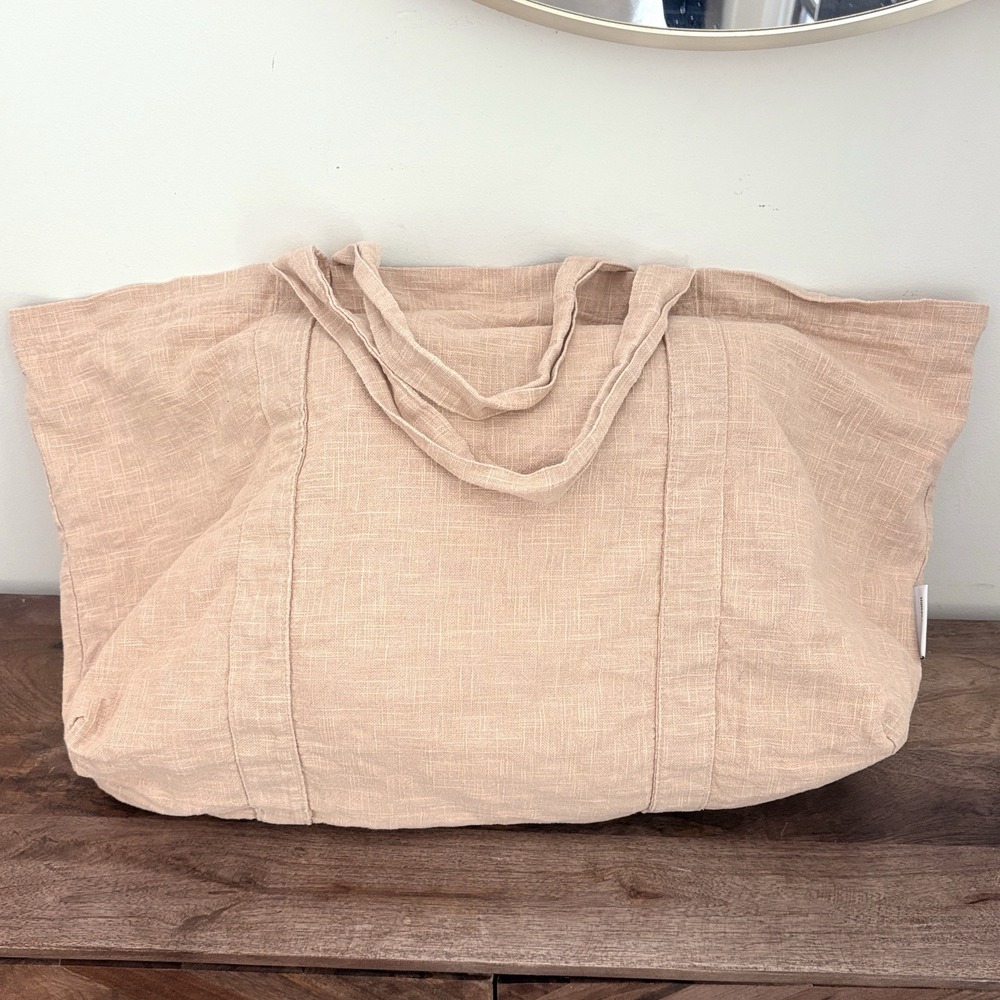 Urban French Large Linen Tote Bag Hobo Slouchy Shoulder Bag Beige Made In Korea - Picture 12 of 14